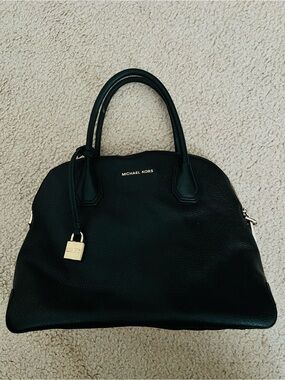 Michael Kors Black Pebbled Leather Dome Satchel with Gold Hardware